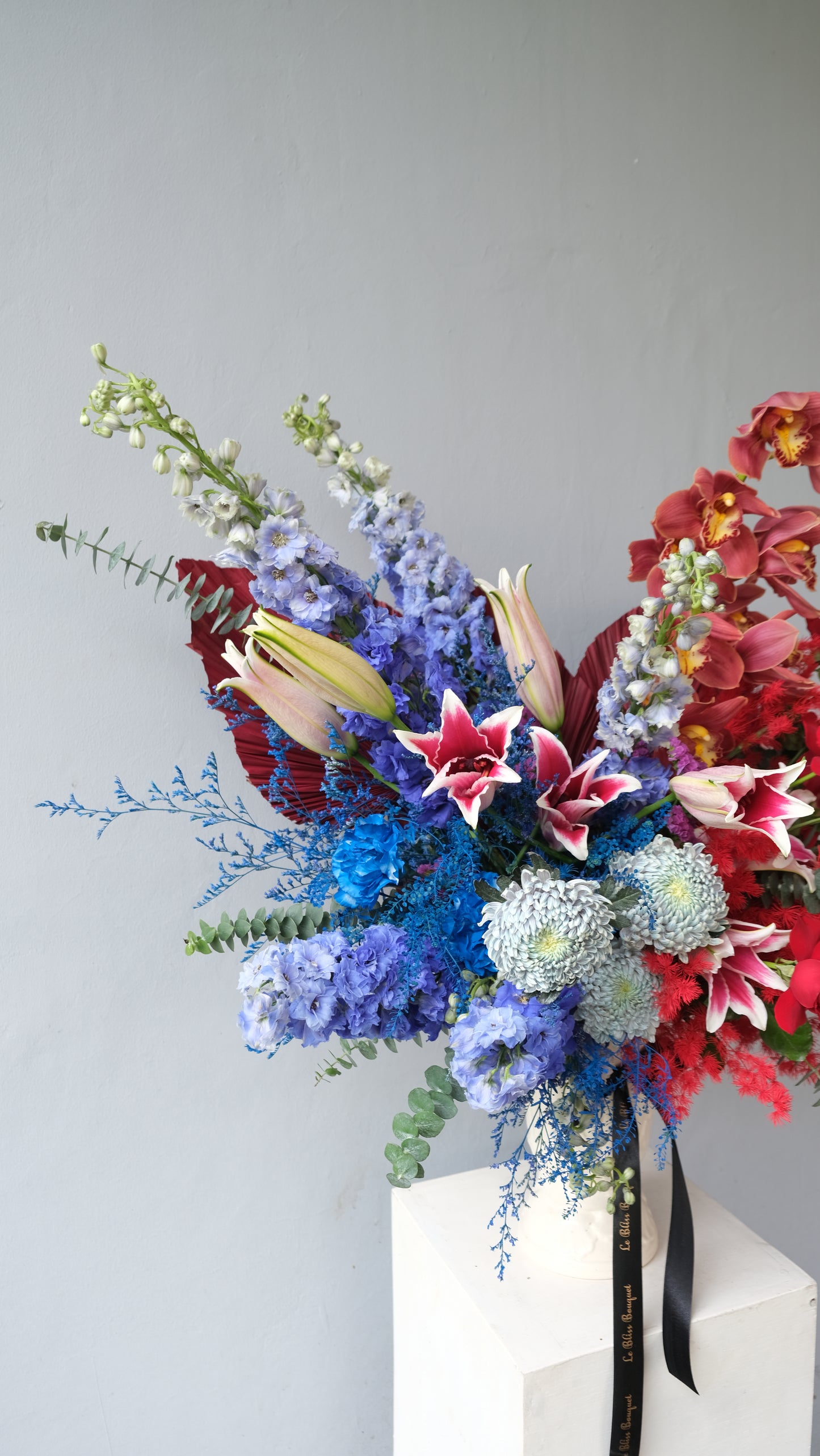 Red Blue Delphinium Grand Vase