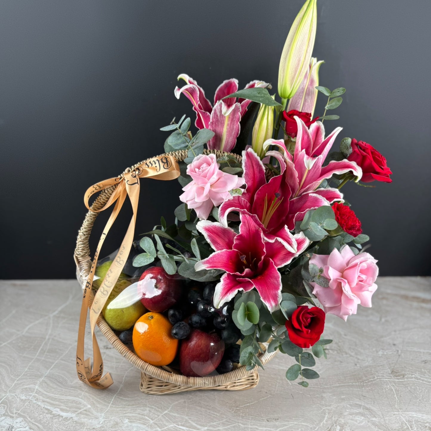 Elegant Blooming Mixed Fruits Flower Basket
