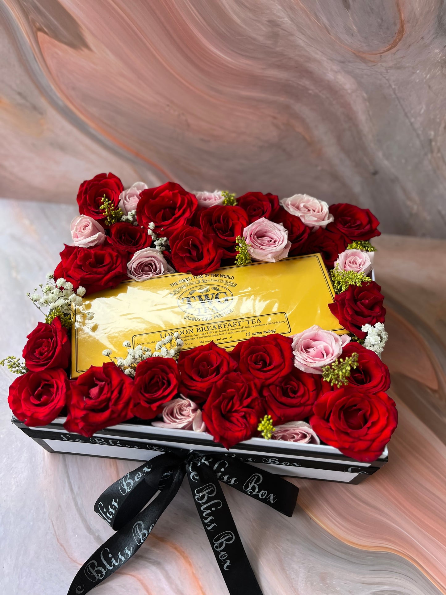 TWG Tea Hamper in Jakarta Tangerang Indonesia featuring premium tea selections and elegant rose arrangements by Le Bliss