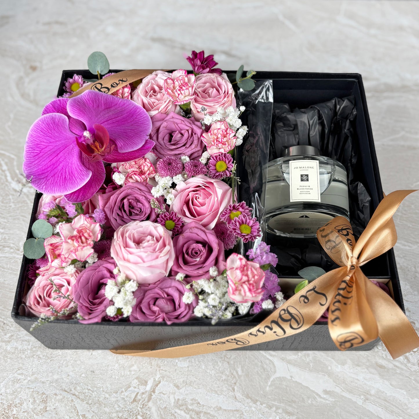 Peony Blush Suede Diffuser Flower Box