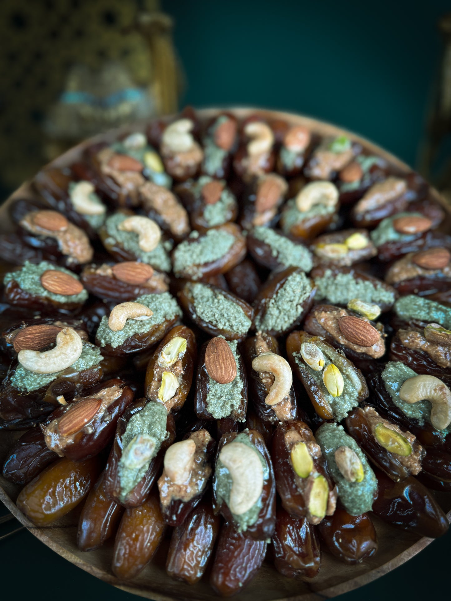 Stuffed Dates Round Wooden Tray