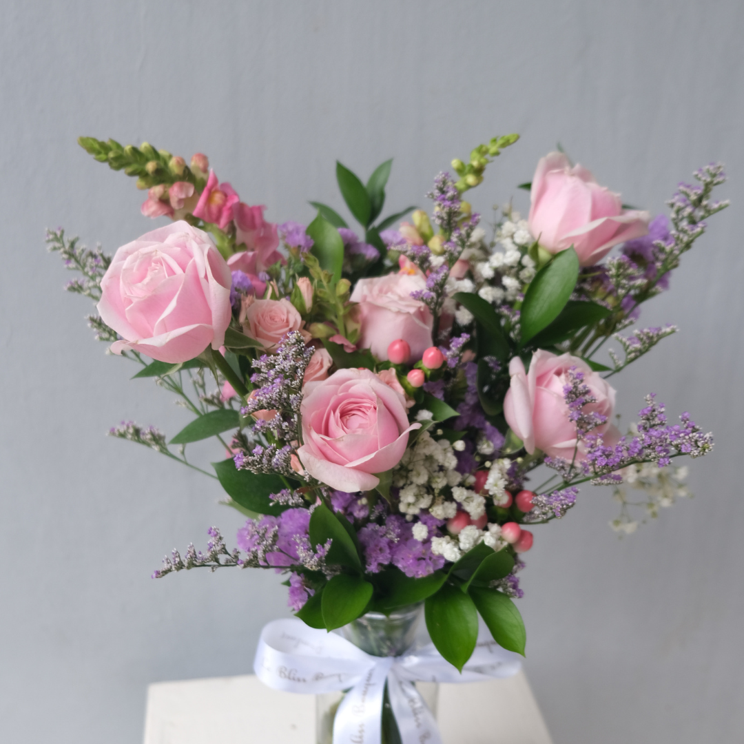 Lilac Soft Rose Bouquet in a Bottle