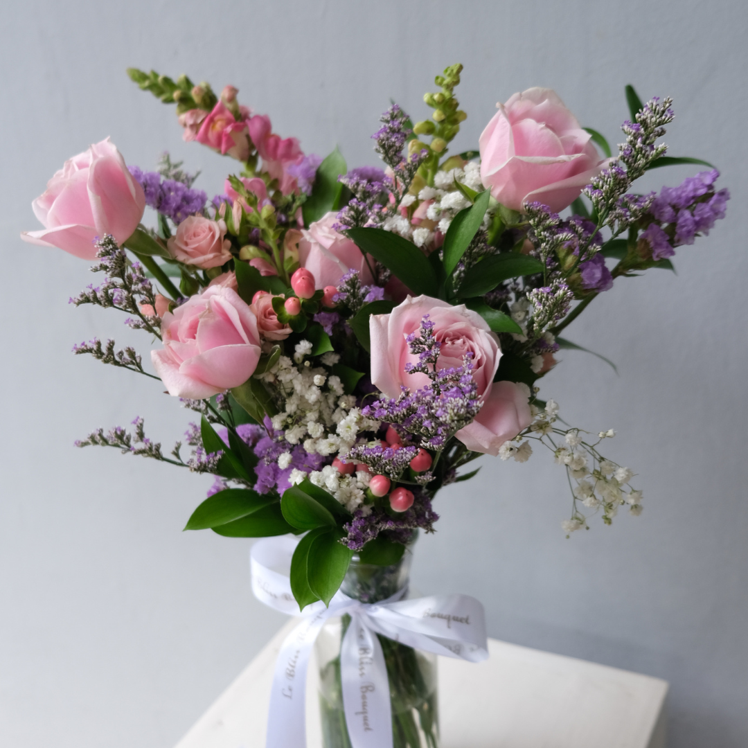 Lilac Soft Rose Bouquet in a Bottle