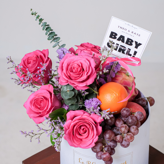 Fruit Pink Flower Blooming Box Gift Newborn Baby Girl
