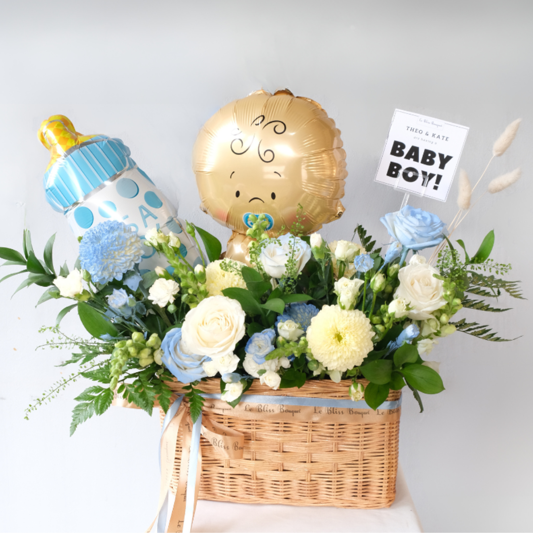 Newborn Baby Boy Gift in Rattan - Le Bliss Bouquet