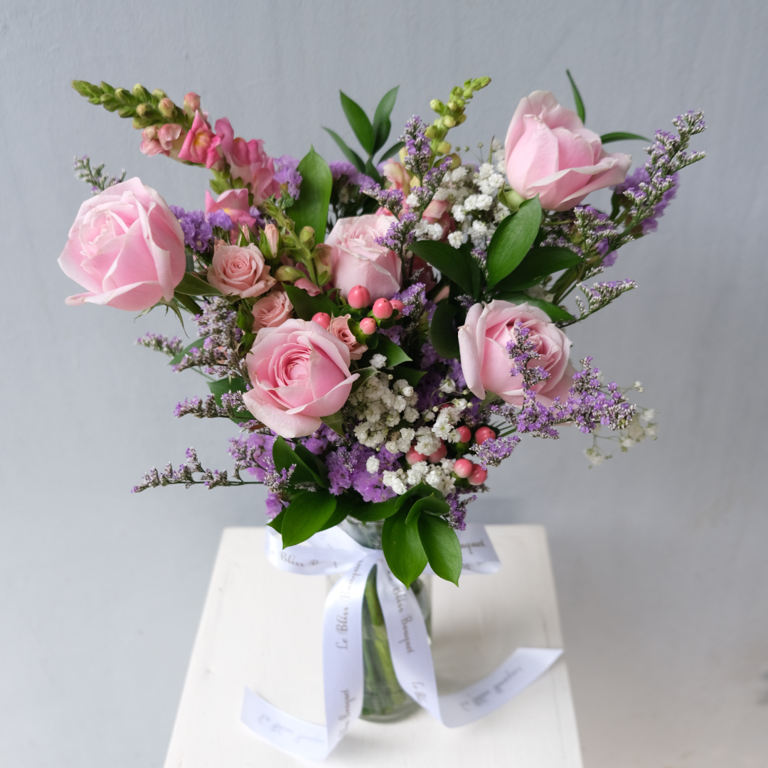 Lilac Soft Rose Bouquet in a Bottle