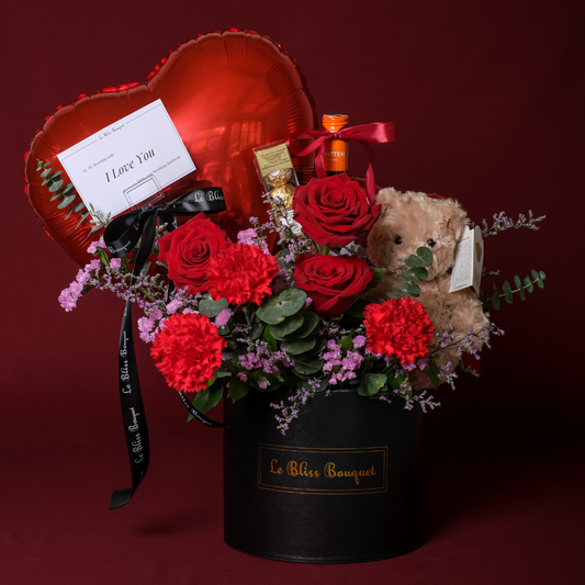 Le Bliss Bouquet Valentine's Day Gift Hamper Wine Teddy Chocolate - Le Bliss Bouquet