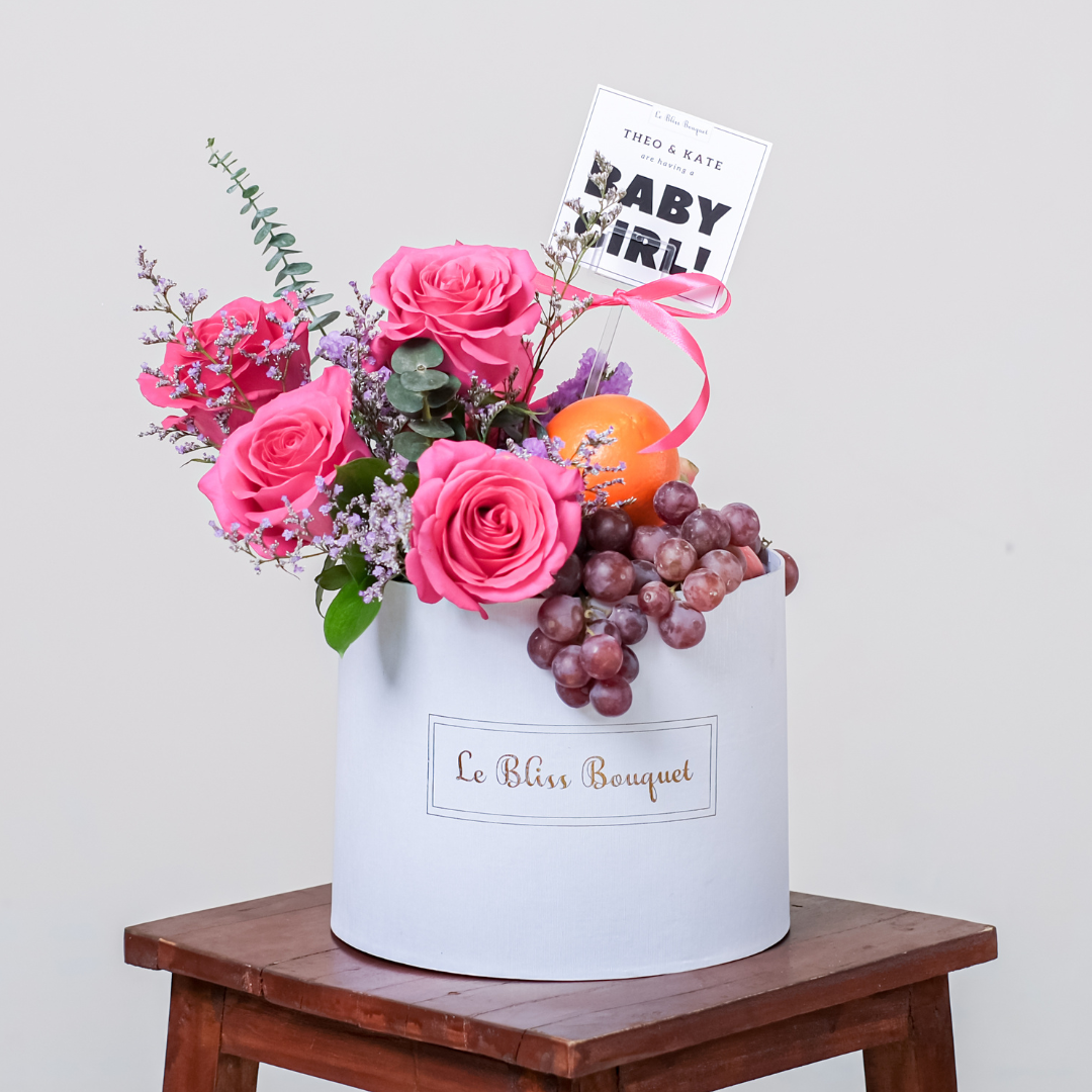 Fruit Pink Flower Blooming Box Gift Newborn Baby Girl | Parcel Buah