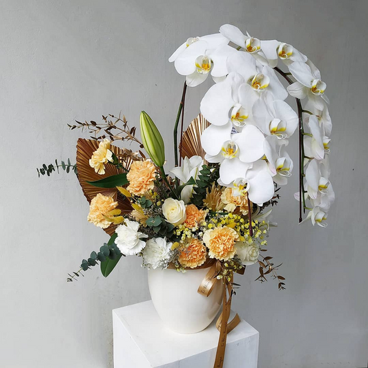 Yellow Peach Double Orchid Vase