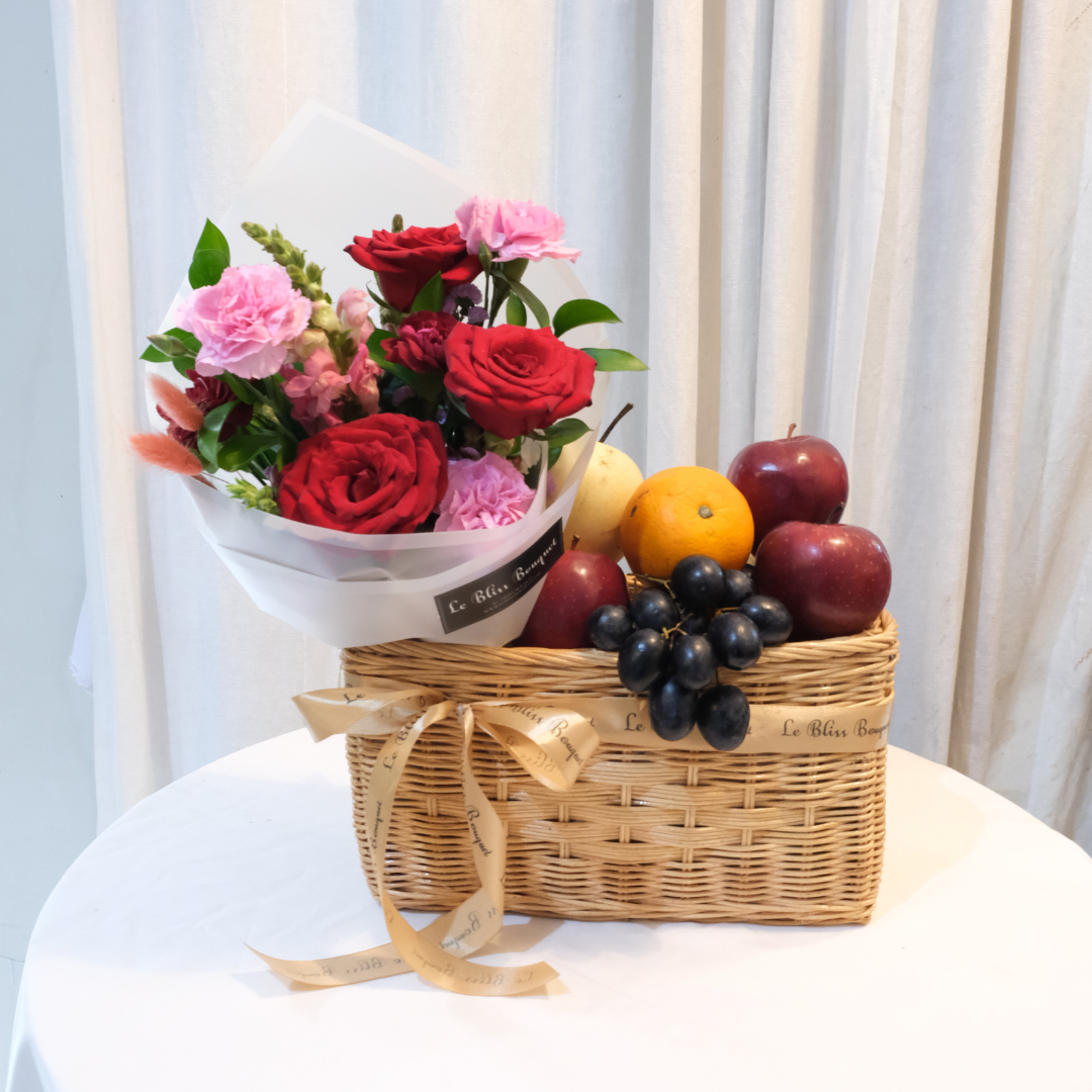 Maroon Wrapped Bouquet Fruit Parcel - Le Bliss Bouquet