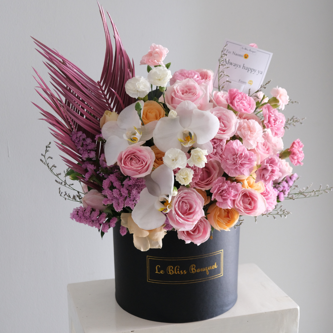 Pink Peach Orchid Grand Bloombox - Le Bliss Bouquet