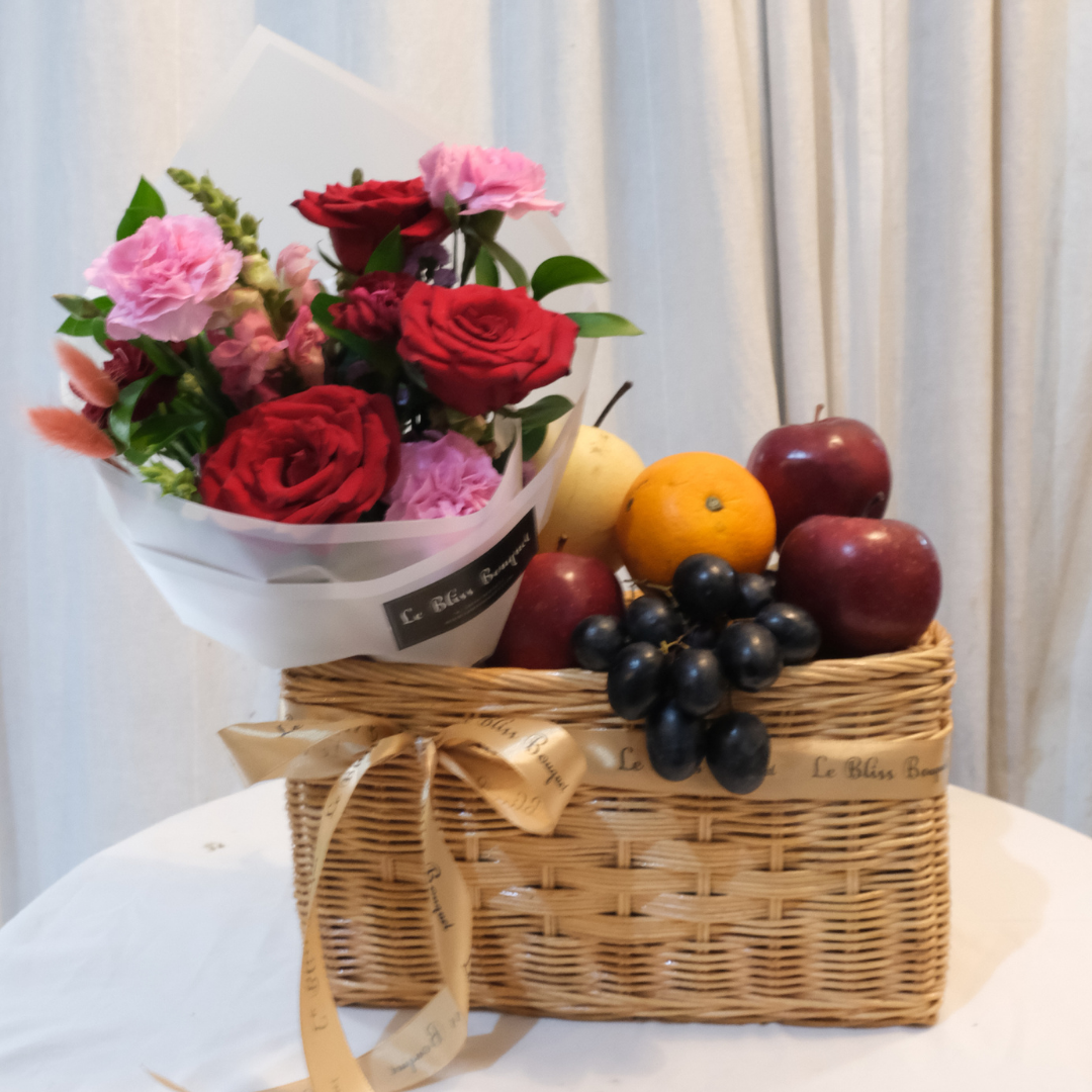 Maroon Wrapped Bouquet Fruit Parcel - Le Bliss Bouquet