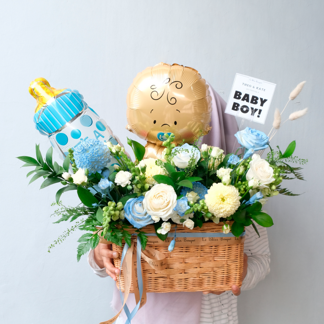 Newborn Baby Boy Gift in Rattan - Le Bliss Bouquet