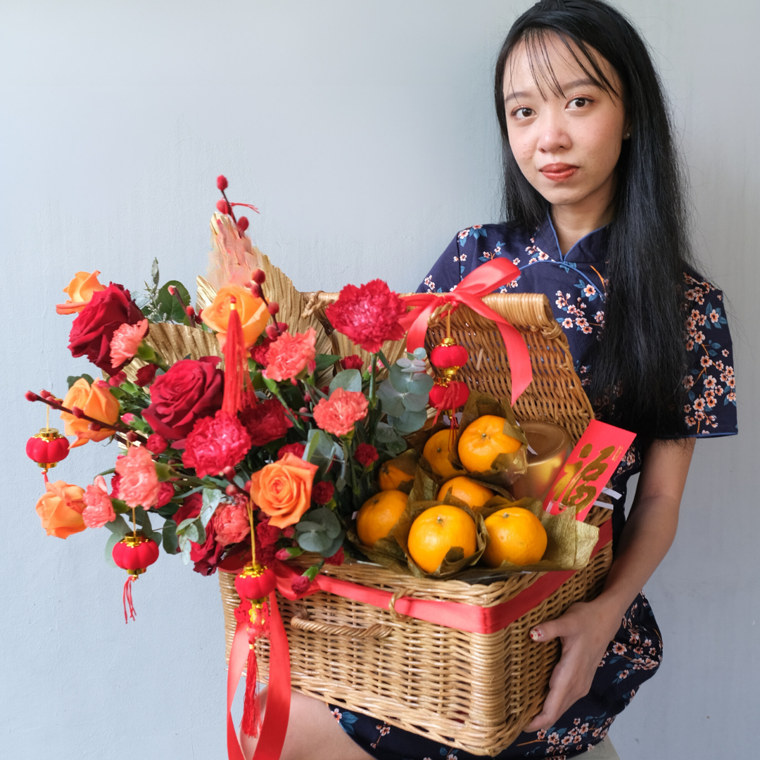 Lunar New Year Grand Rattan Hamper - Le Bliss Bouquet