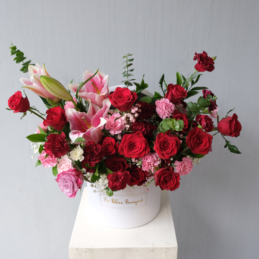 Red Rose & Lily Grand Bloombox - Le Bliss Bouquet