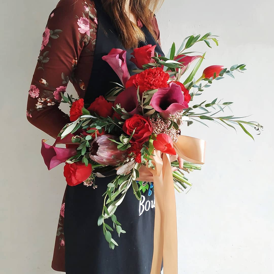 Red Calla Lily Protea Bridal Bouquet