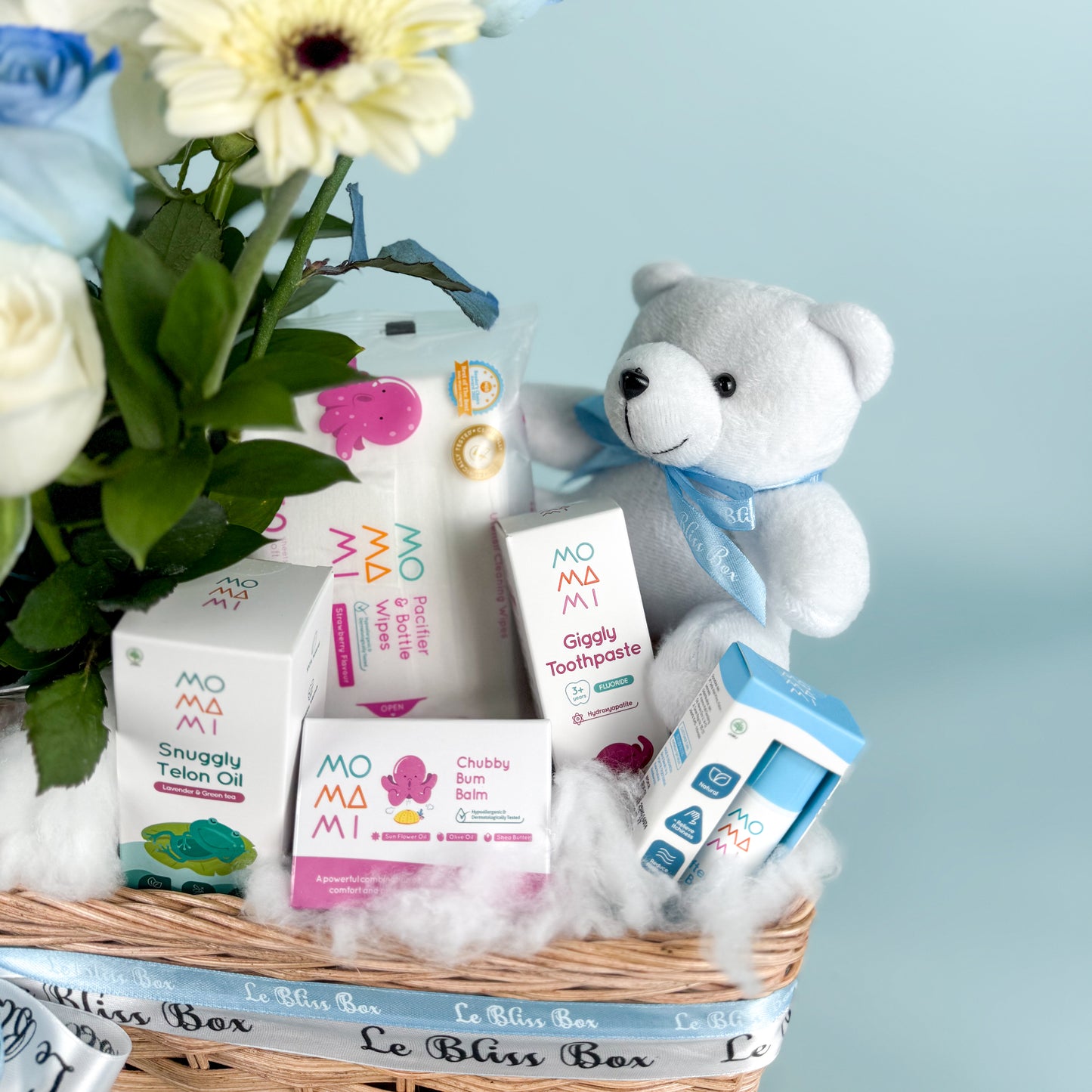 Blue Teddy Serenade Baby Basket