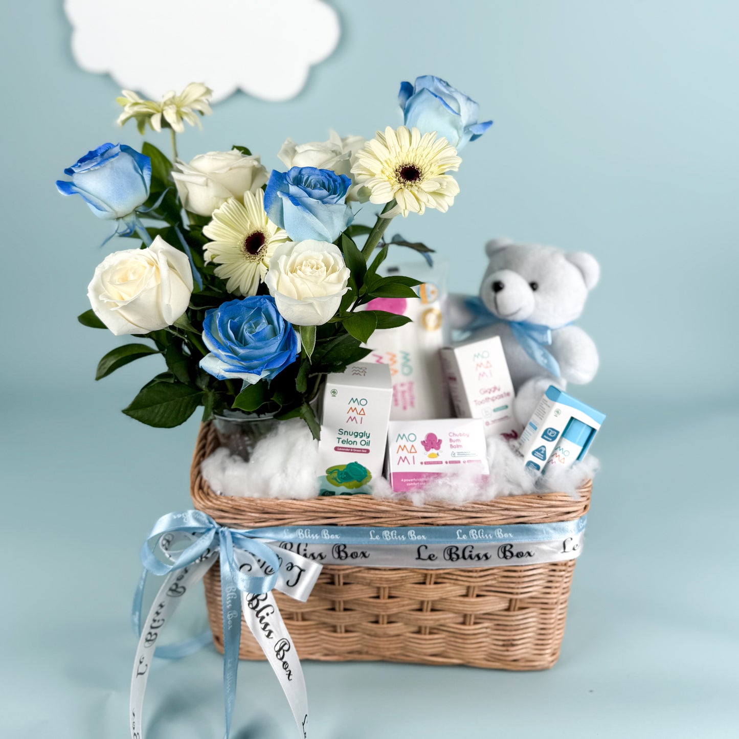 Blue Teddy Serenade Baby Basket