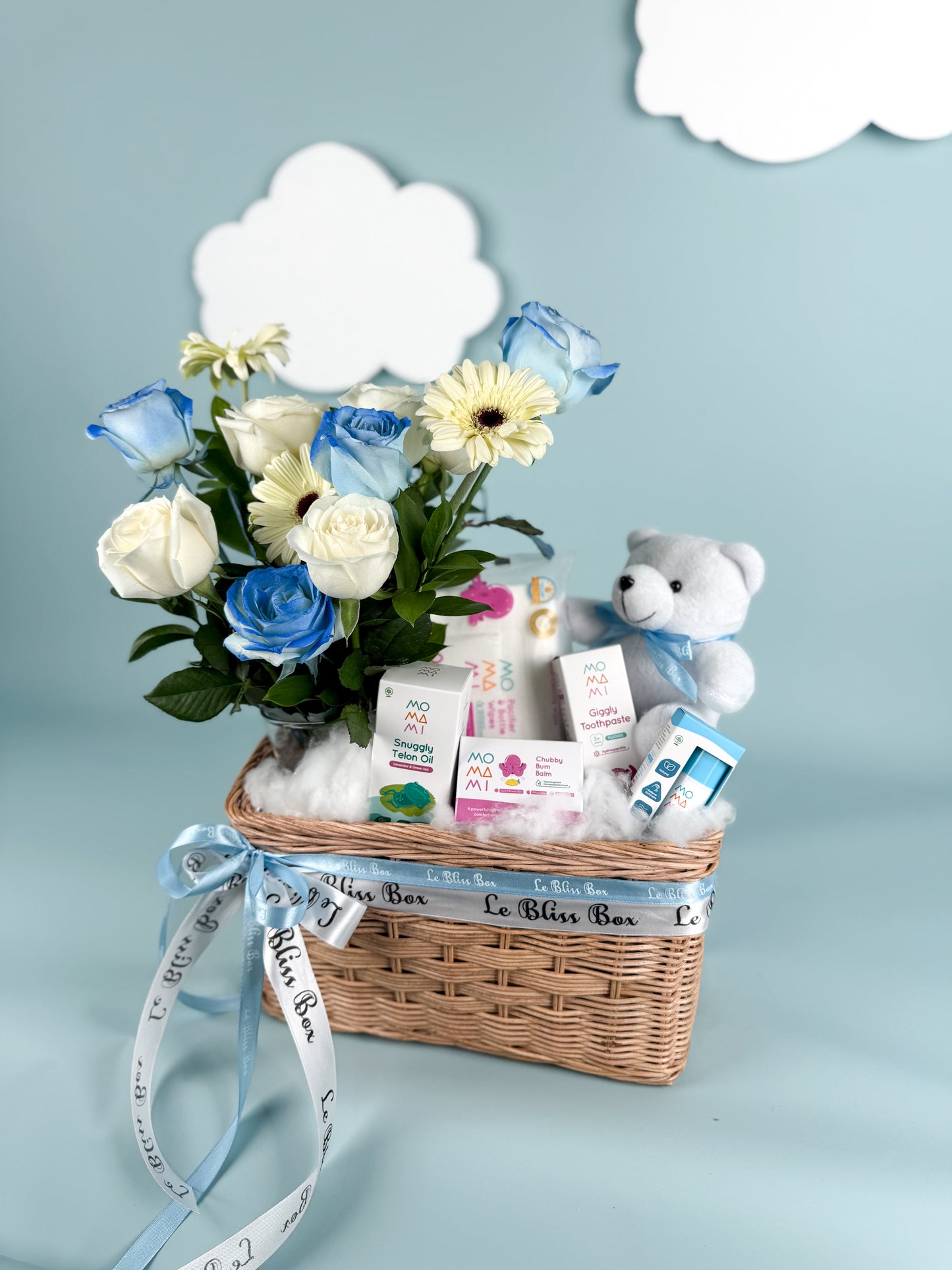 Blue Teddy Serenade Baby Basket