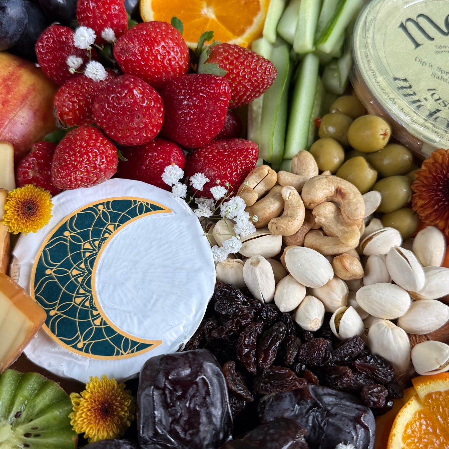 Middle Eastern Cheese & Hummus Wooden Platter