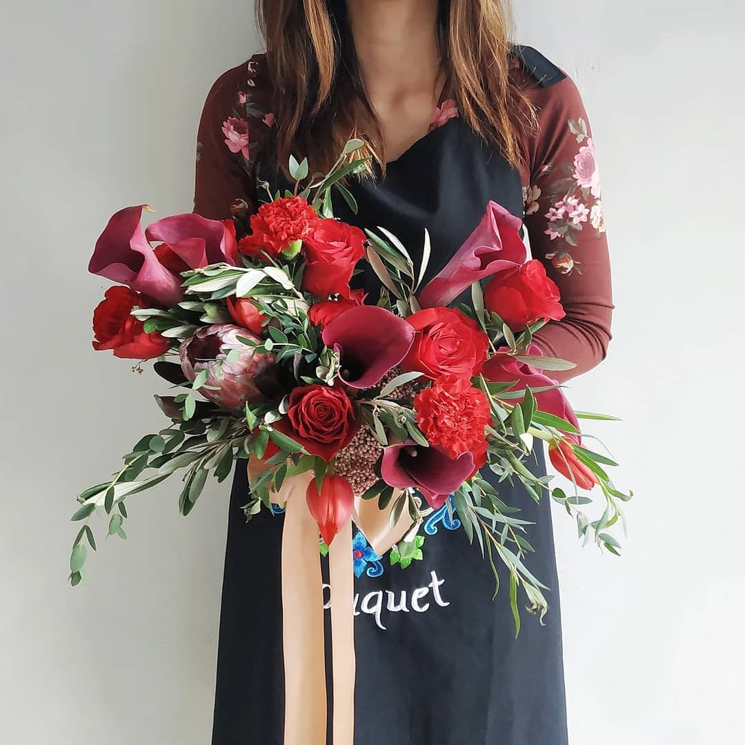 Red Calla Lily Protea Bridal Bouquet