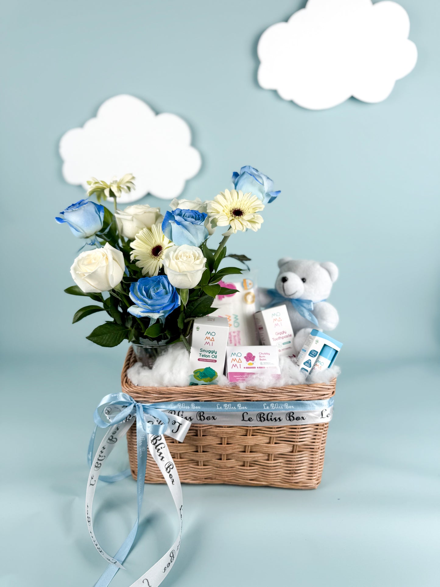 Blue Teddy Serenade Baby Basket