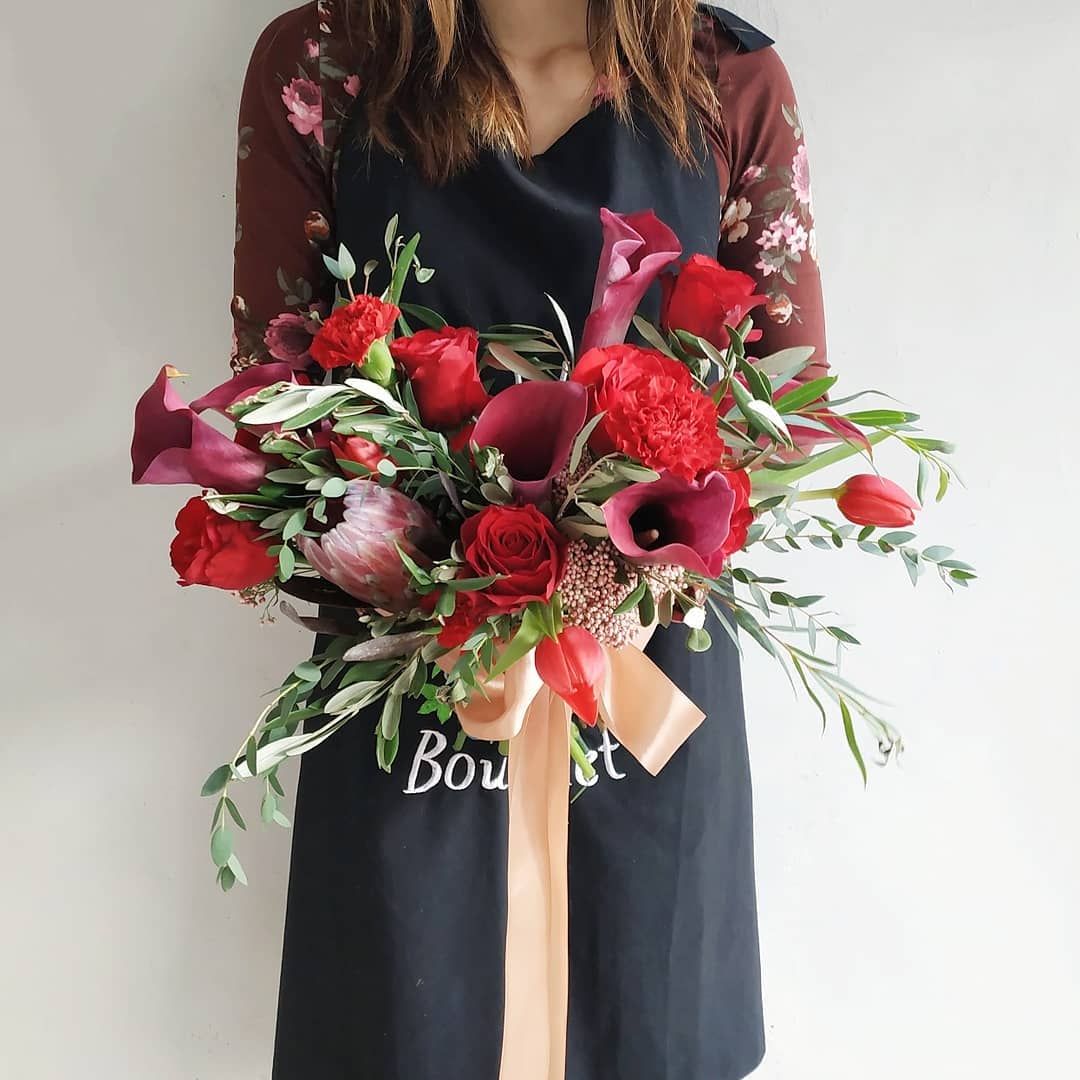 Red Calla Lily Protea Bridal Bouquet