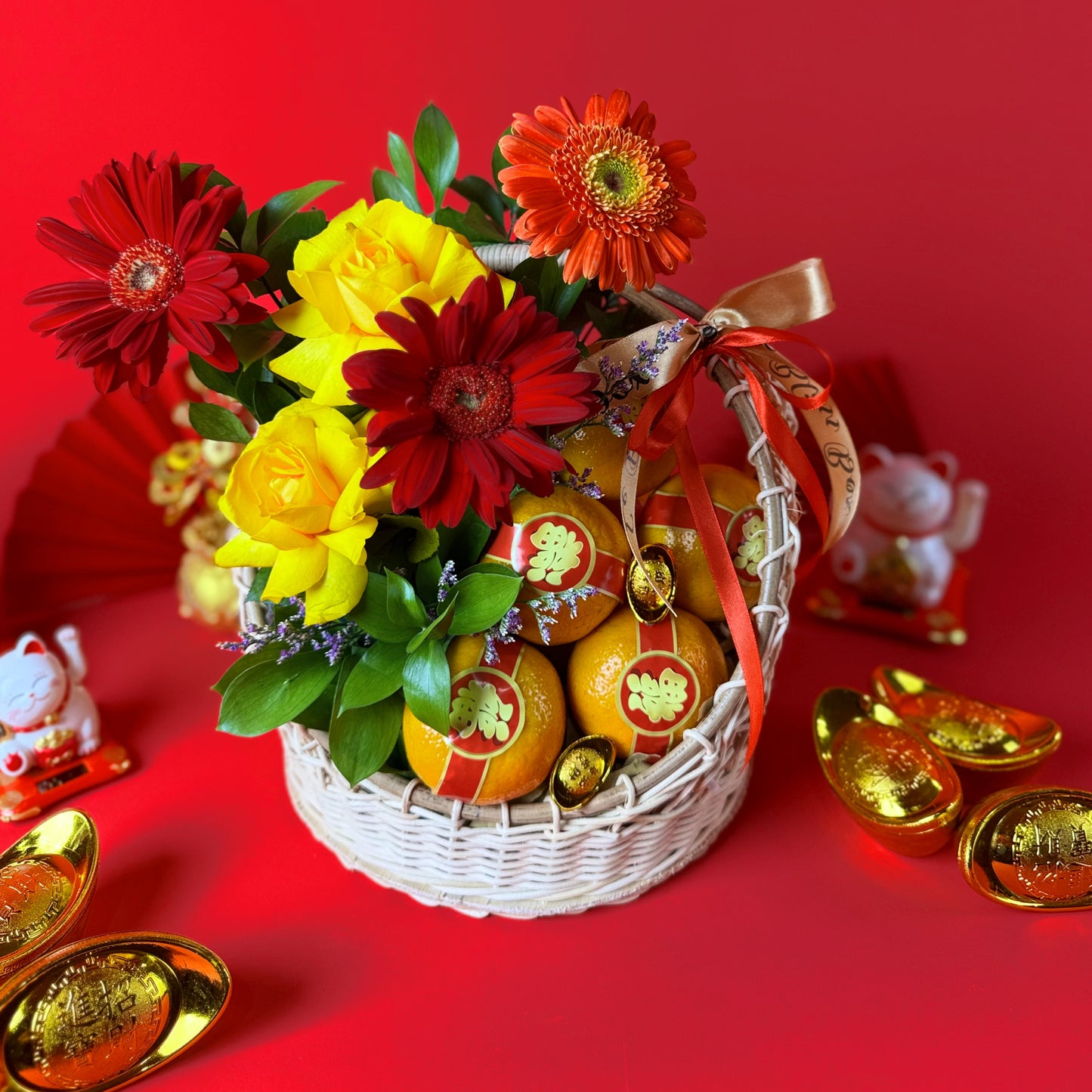 Chinese New Year fruit basket premium dengan susunan buah segar dalam ring basket eksklusif Le Bliss