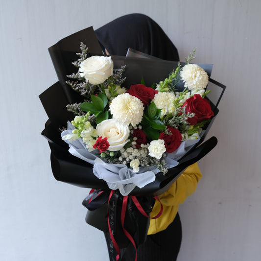Red White in Black Bouquet