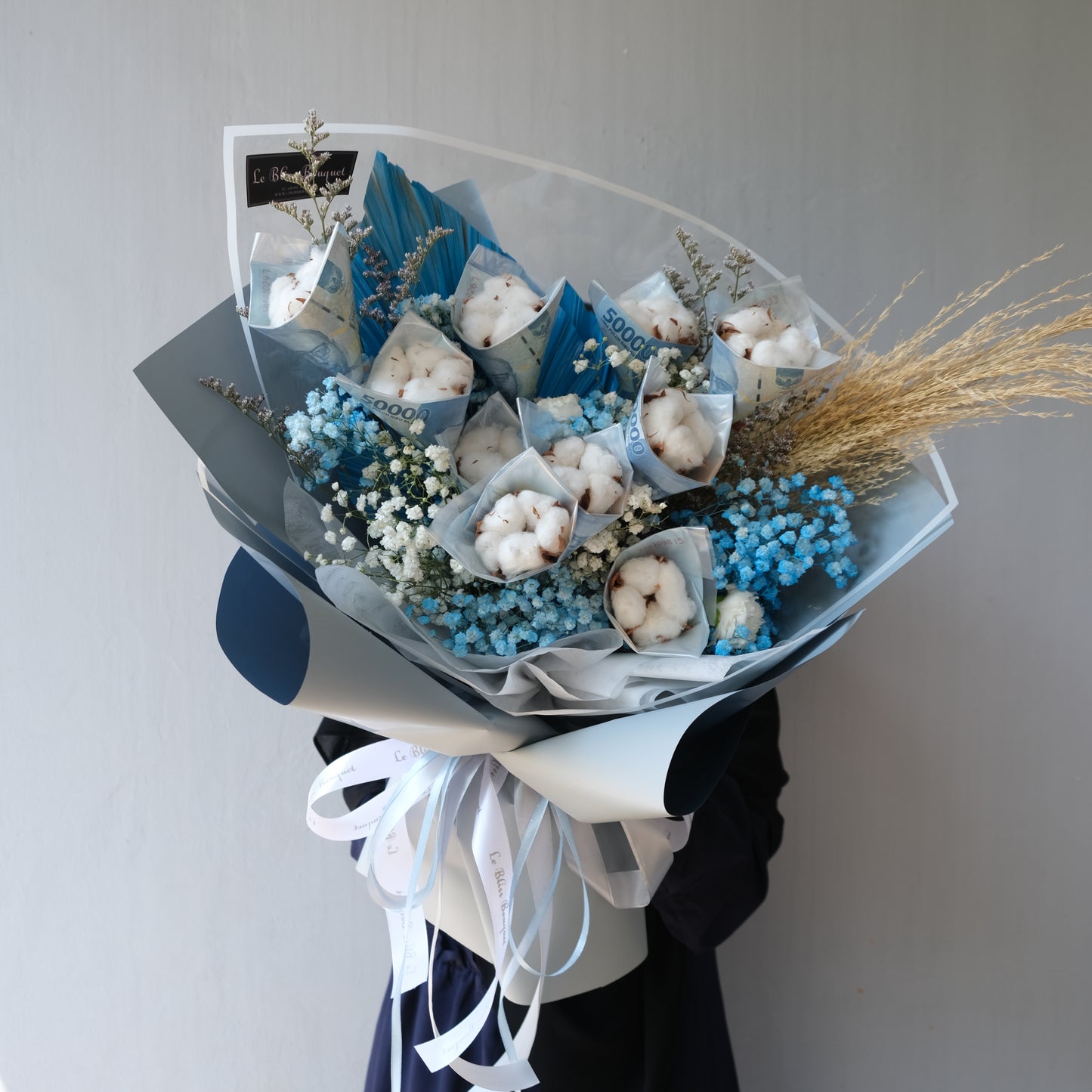 Everlasting Cotton Blue Money Bouquet | 20 Lembar