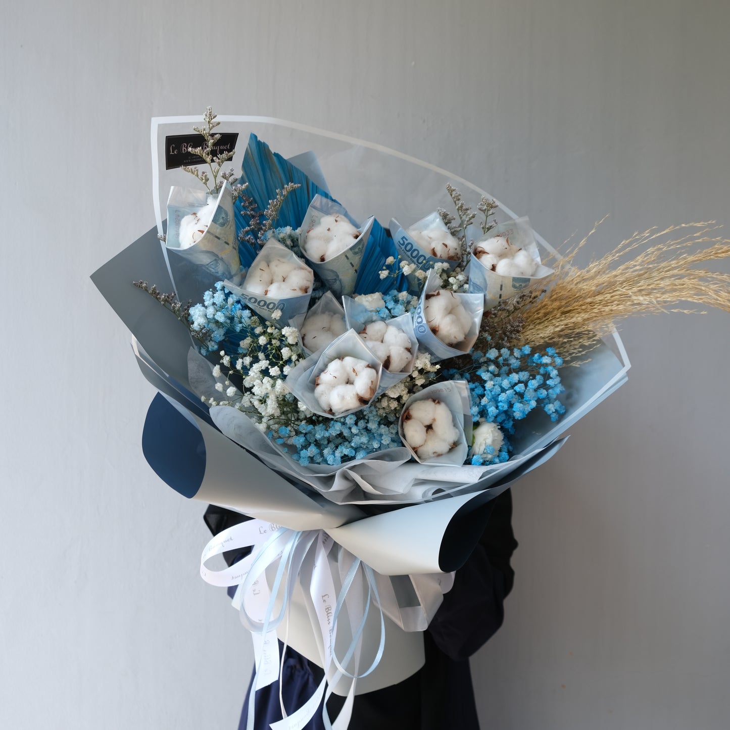 Everlasting Cotton Blue Money Bouquet | 20 Lembar