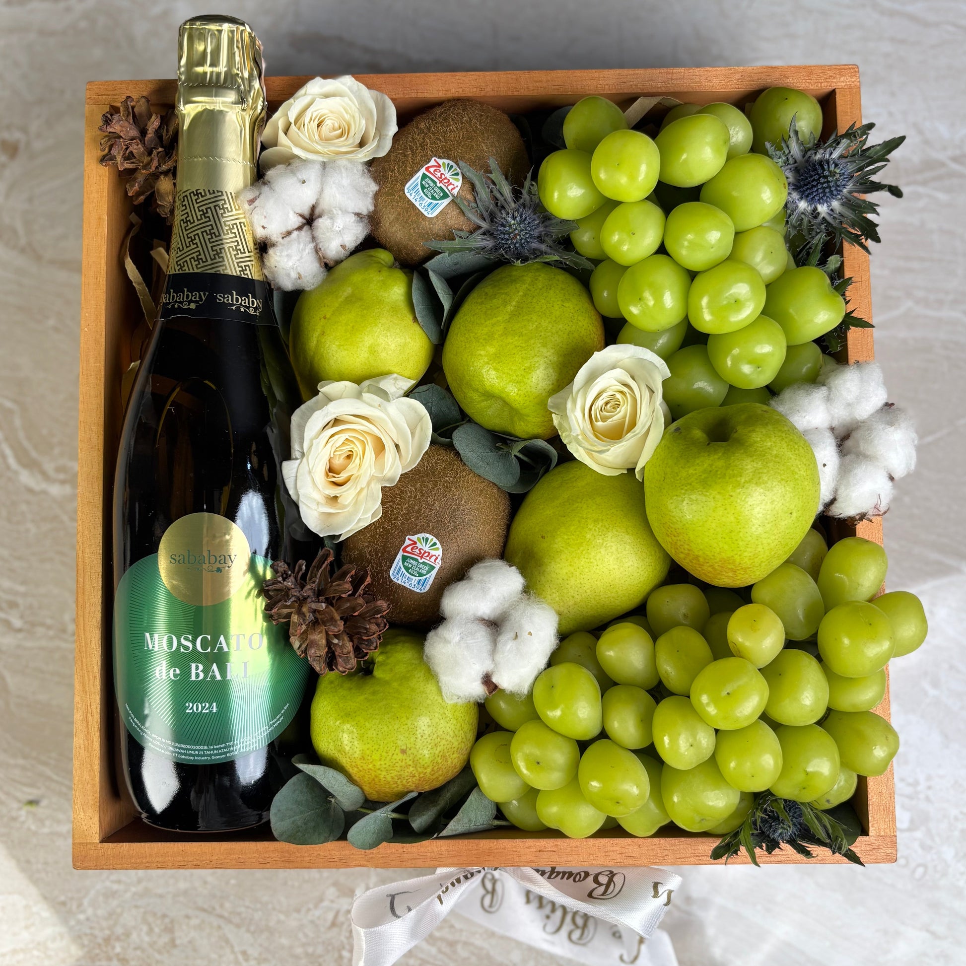  Gift basket with wine from sababay, muscat grapes by Le Bliss Box. Wine Sababay Hamper Jakarta, Wine hamper Surabaya