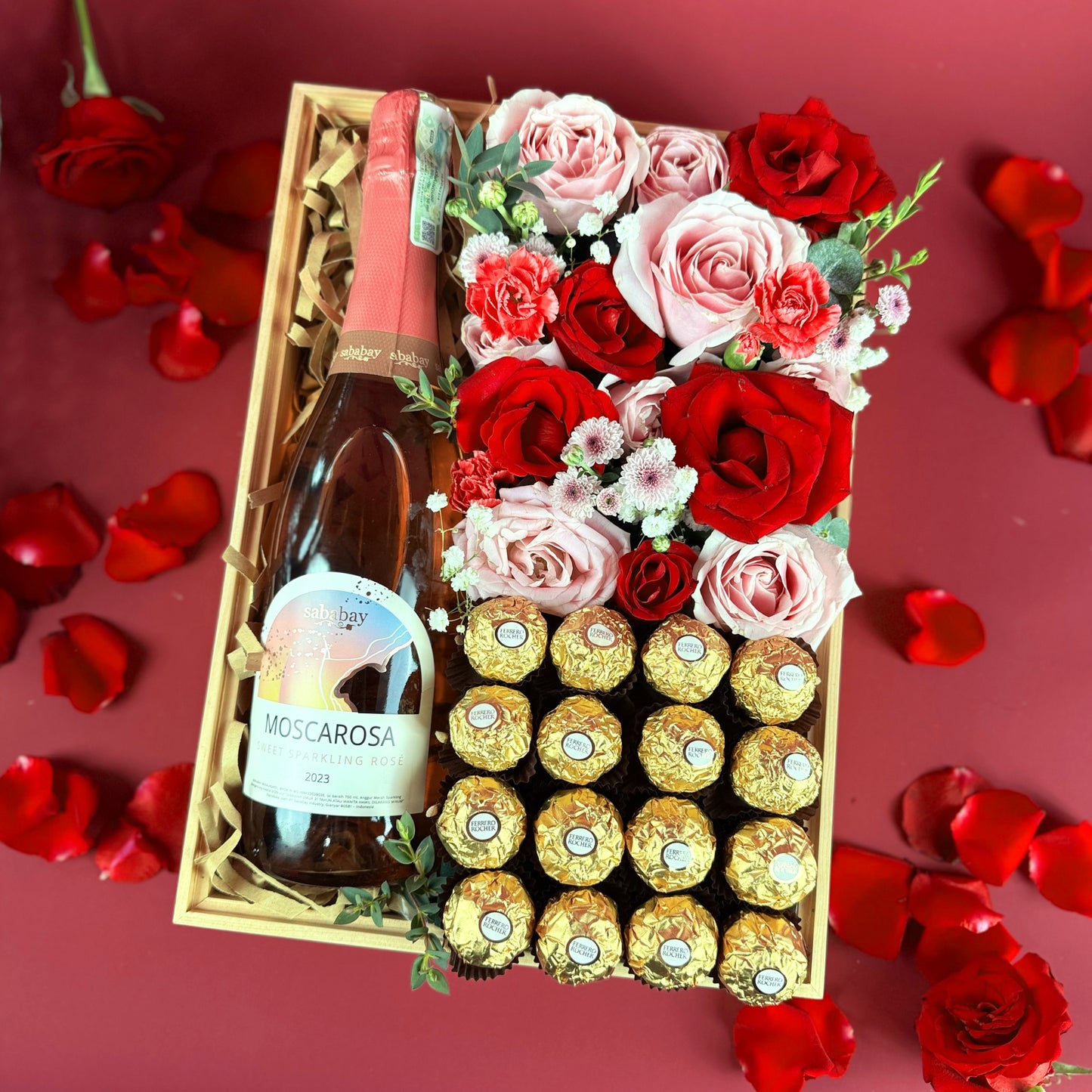 Rose Wine Choco Wooden Box