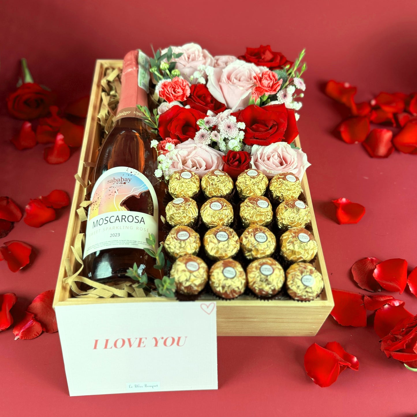 Rose Wine Choco Wooden Box