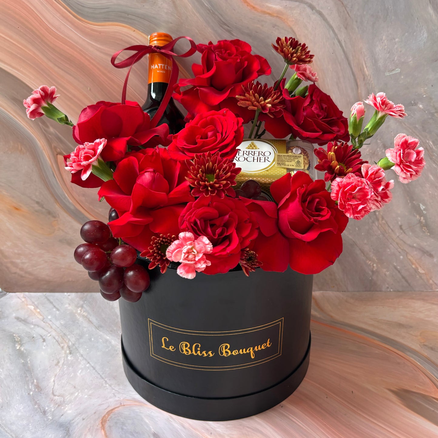 Red Rose Wine Blooming Box