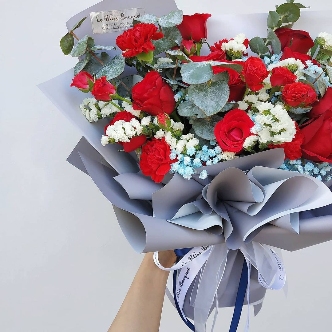 Sexy Red Rose Blue Grey Bouquet