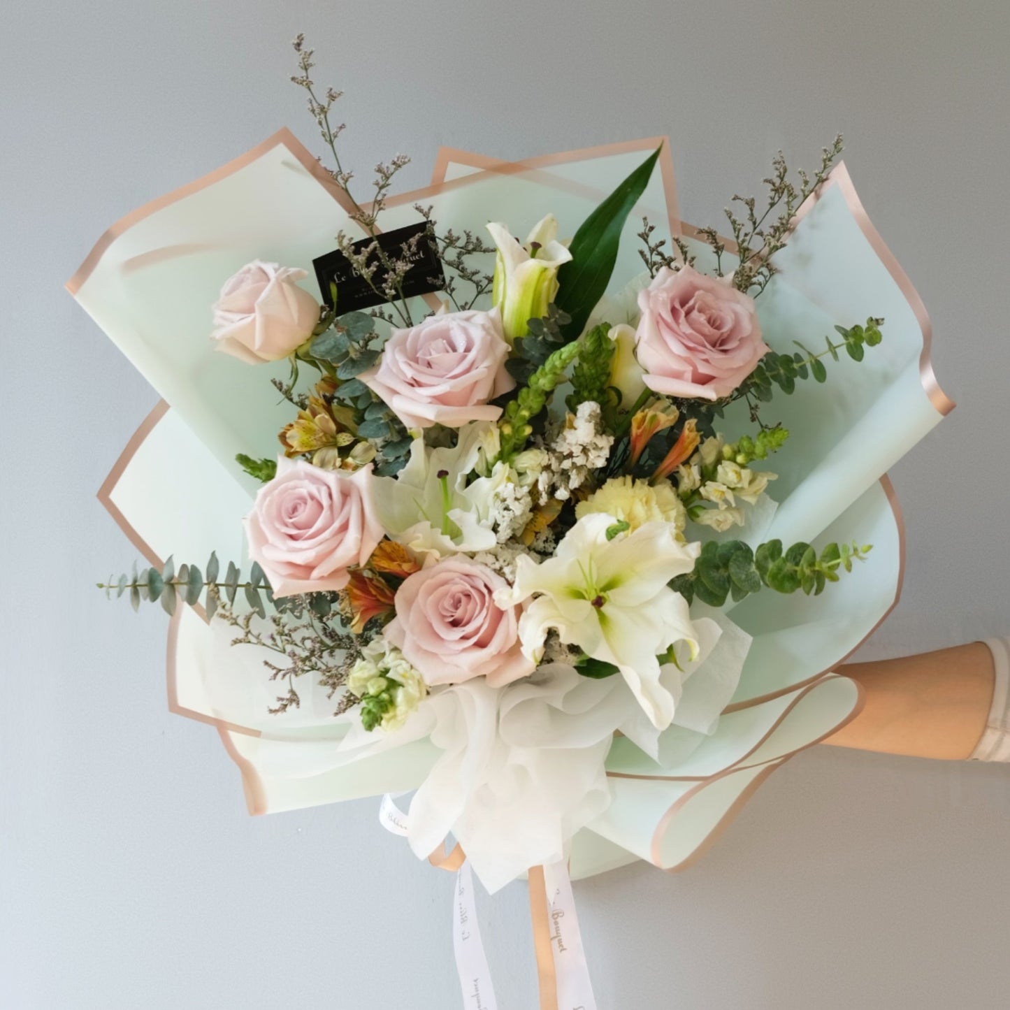 Quicksand Rose Lily Mint Medium Bouquet