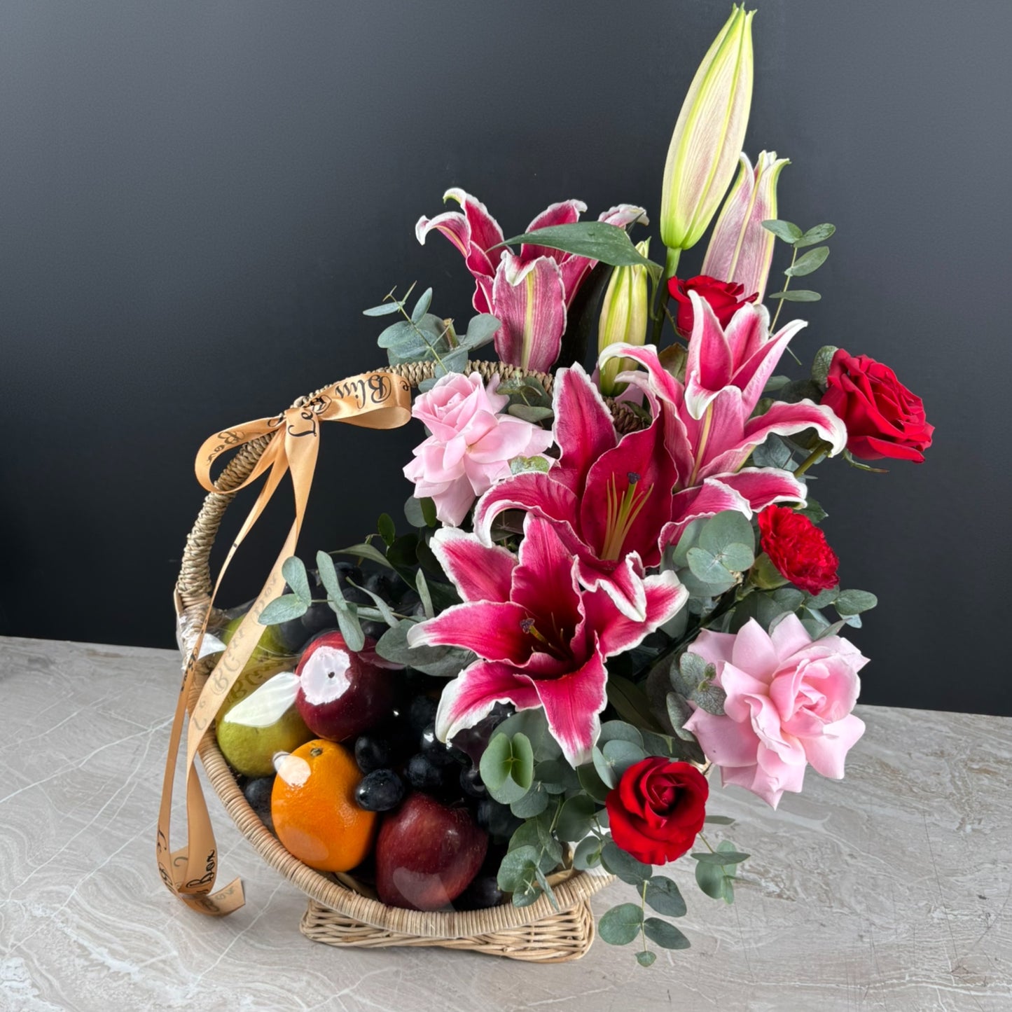 Elegant Blooming Mixed Fruits Flower Basket