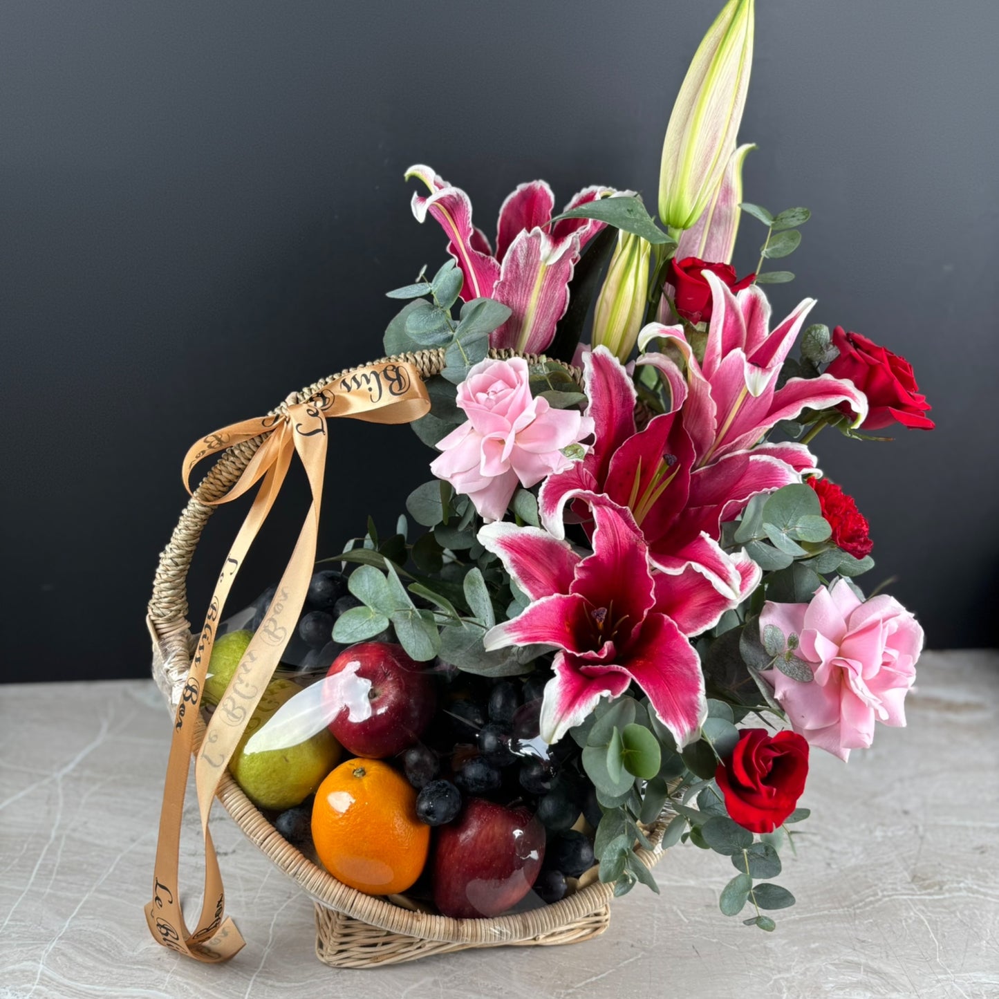 Elegant Blooming Mixed Fruits Flower Basket