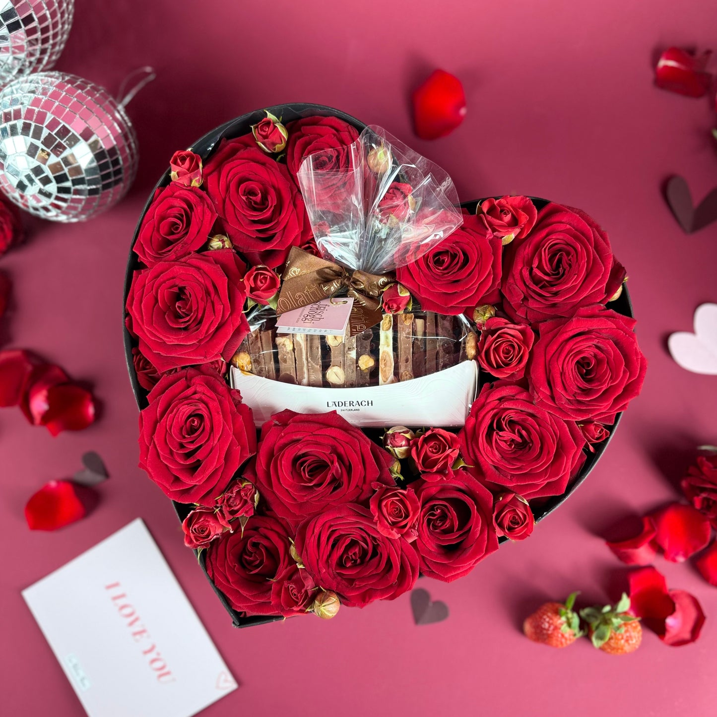 Rosé Läderach Chocolate Heart Box