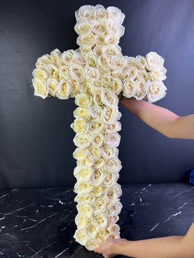 bunga salib surabaya, bunga salib jakarta, cross flower arrangement jakarta and surabaya. fresh white roses in cross