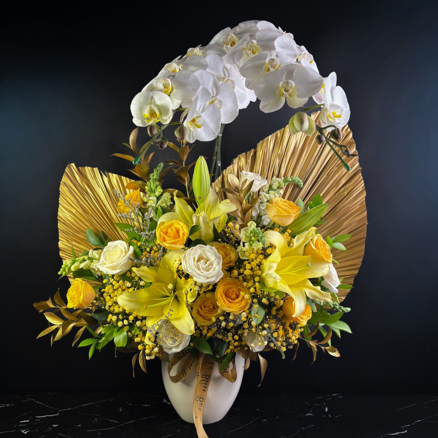 Grand Orchid Yellow Festive Vase Arrangement