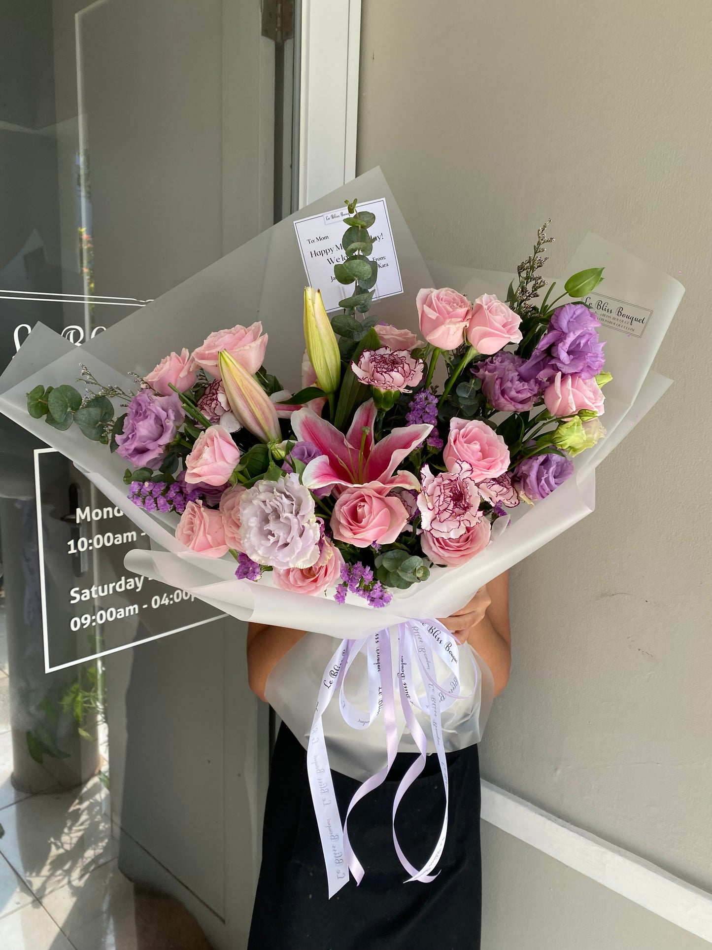 Lilac Lisianthus Pink Lily Large Bouquet