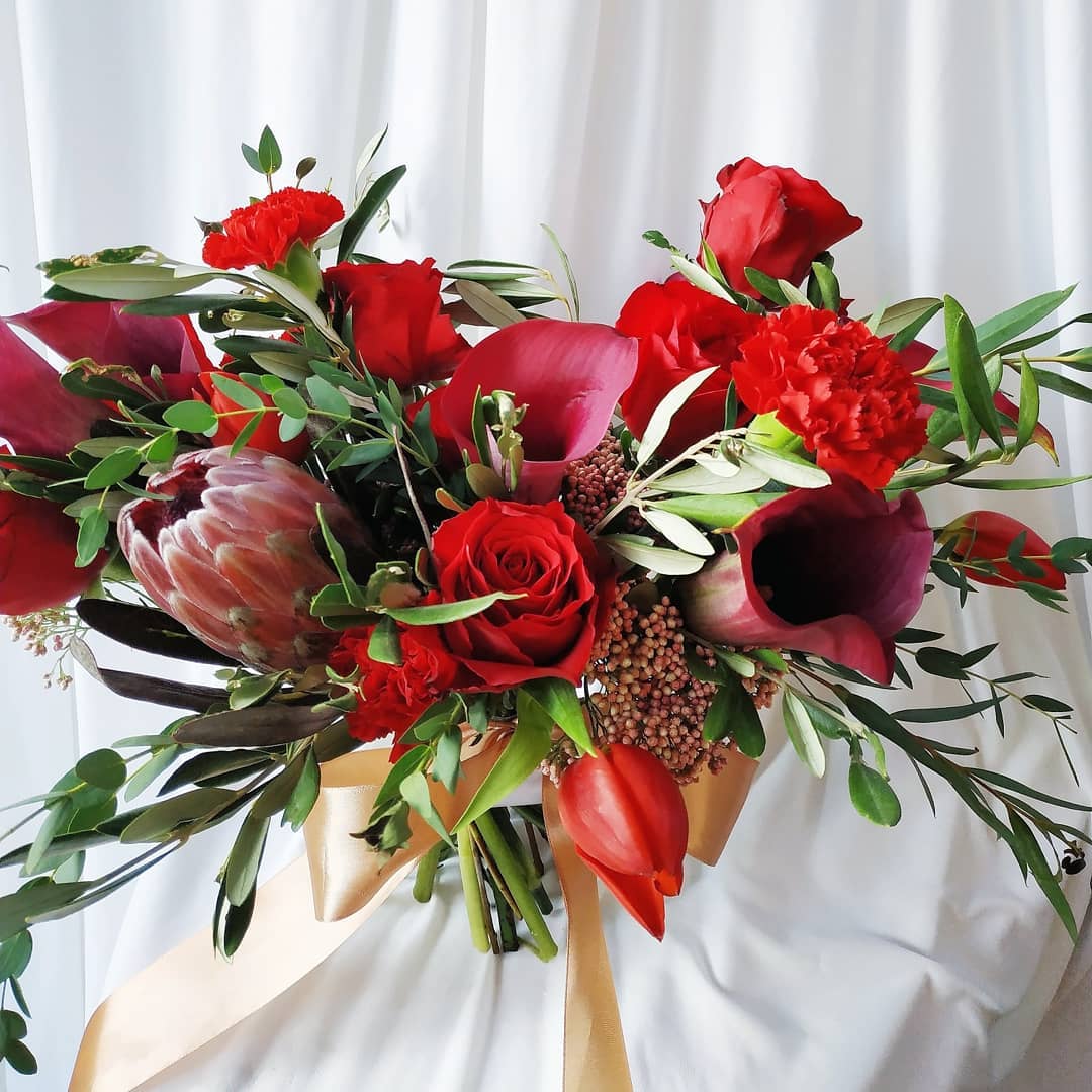 Red Calla Lily Protea Bridal Bouquet