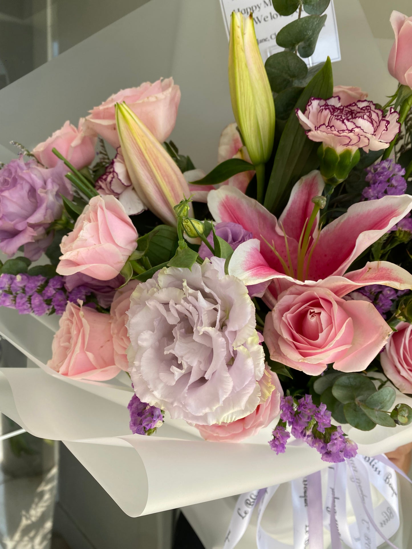 Lilac Lisianthus Pink Lily Large Bouquet