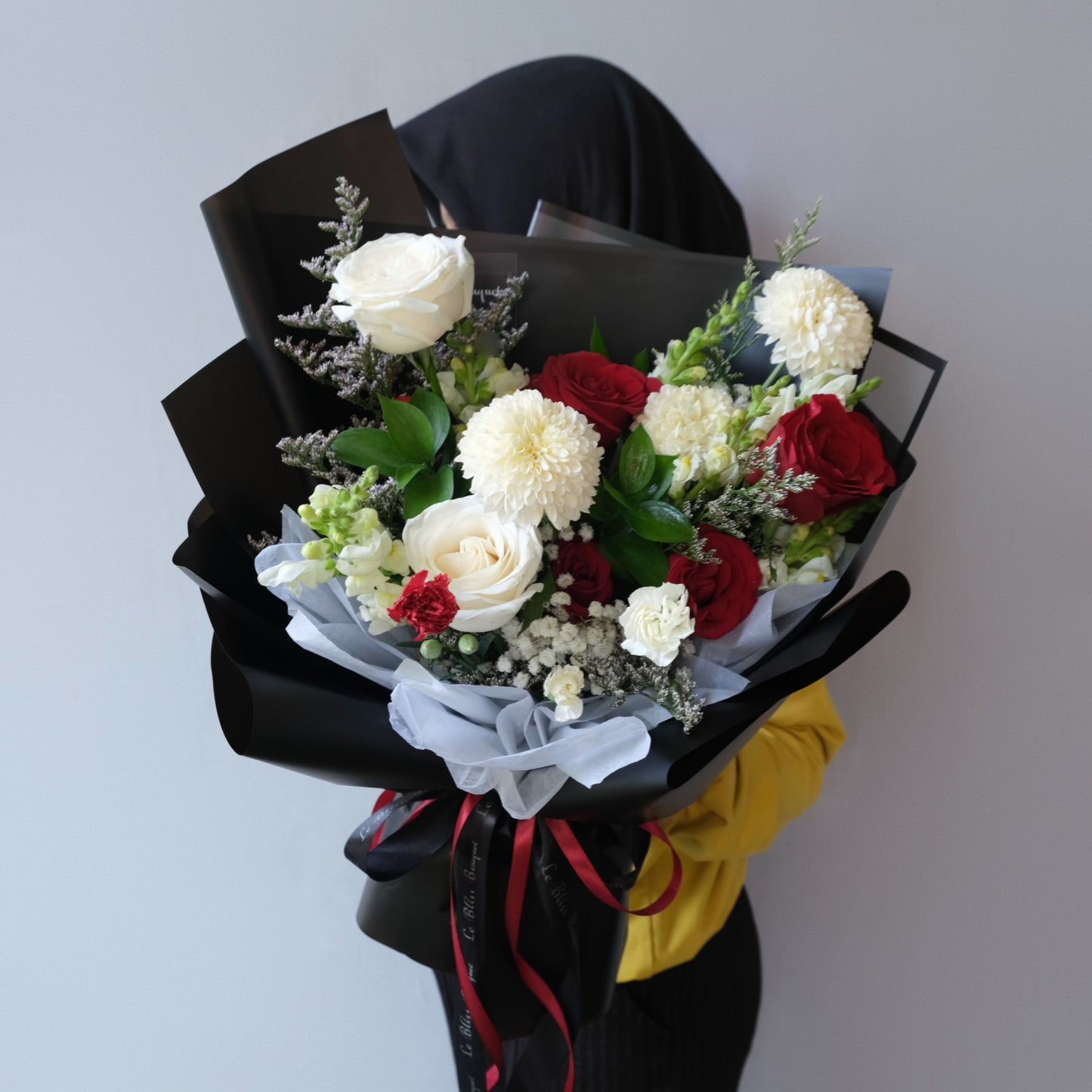 Red White in Black Bouquet