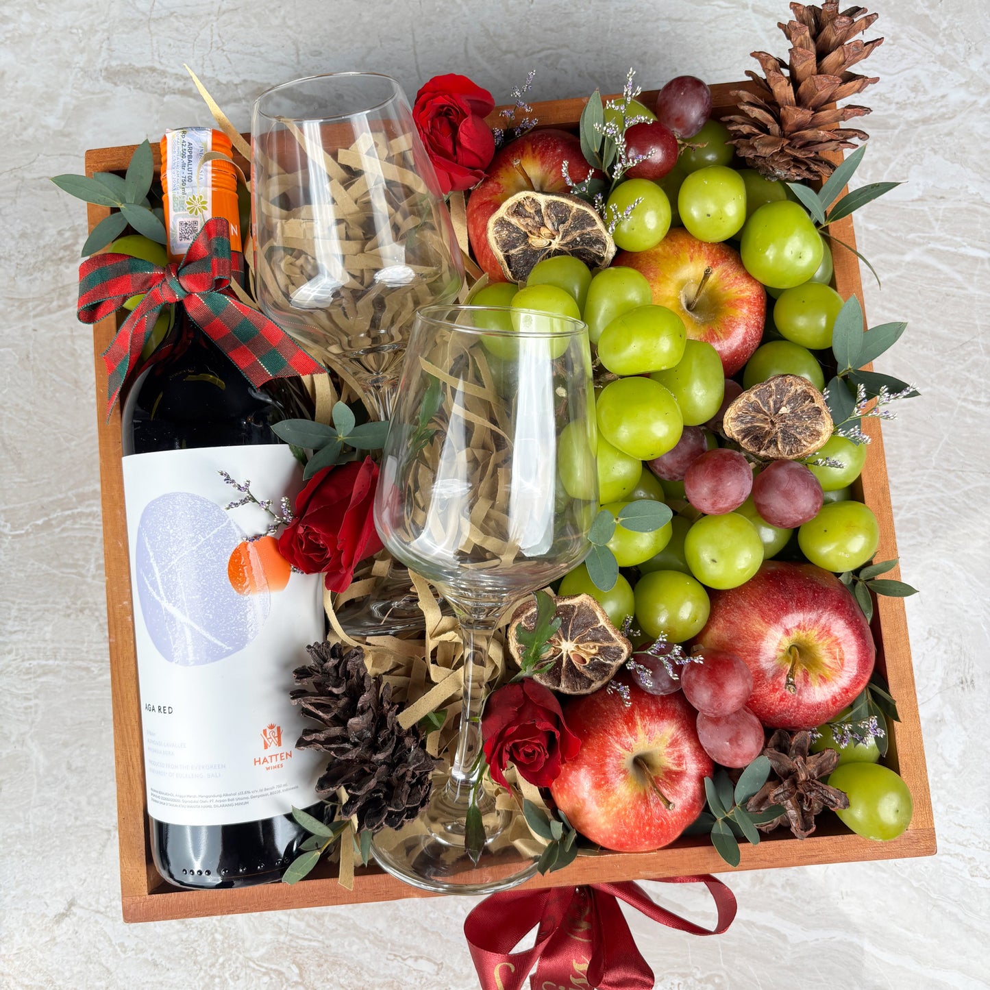 Red Wine Glass Fruit Wooden Box
