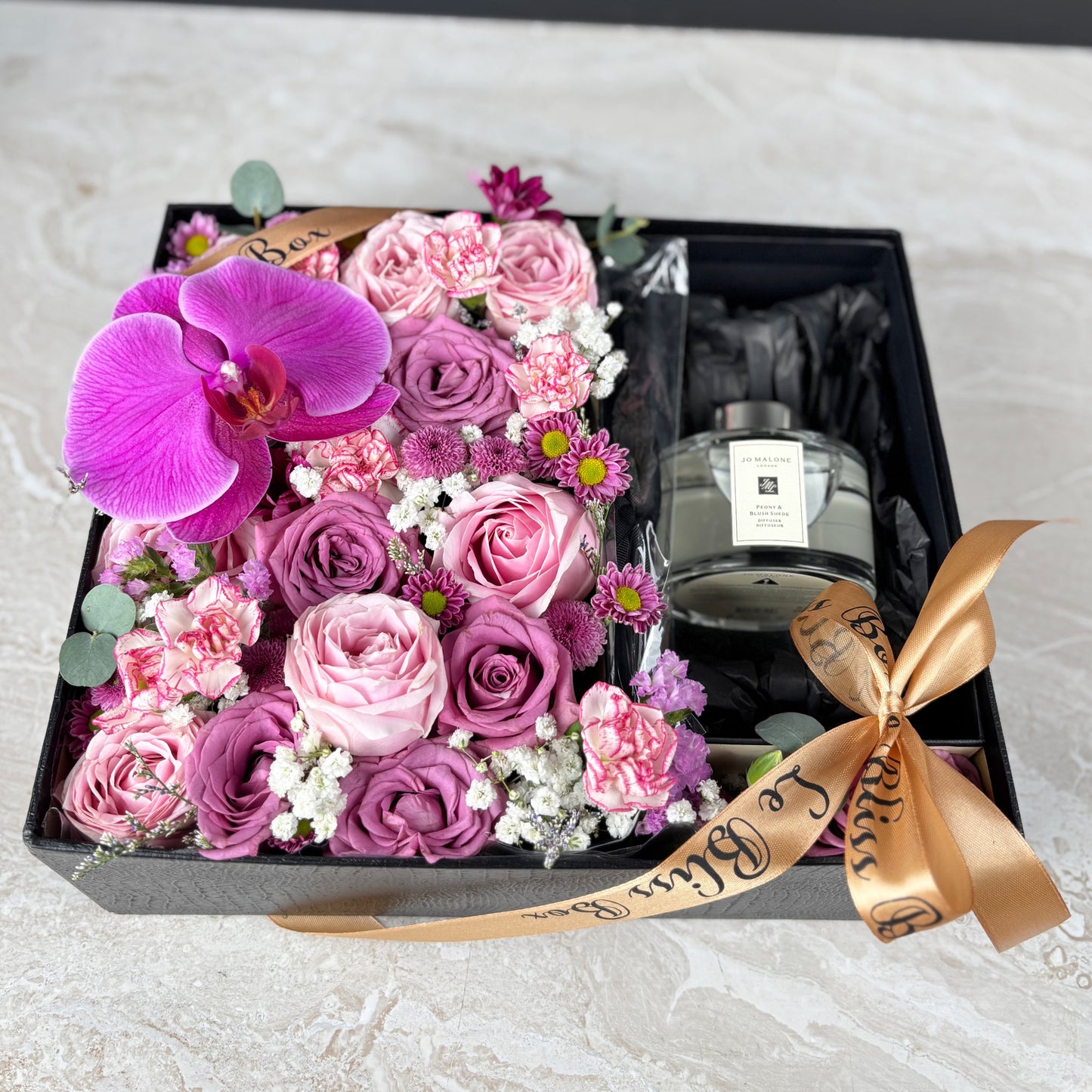 Peony Blush Suede Diffuser Flower Box