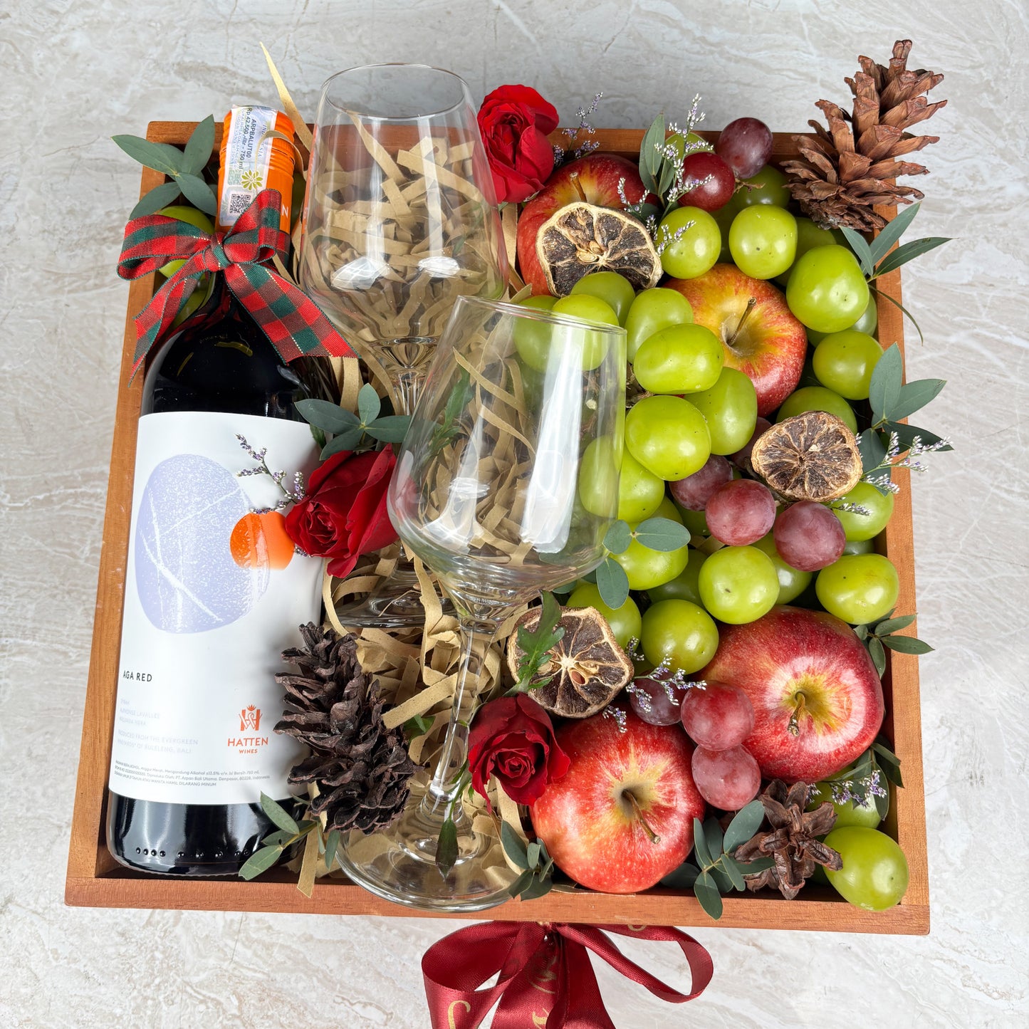 Red Wine Glass Fruit Wooden Box