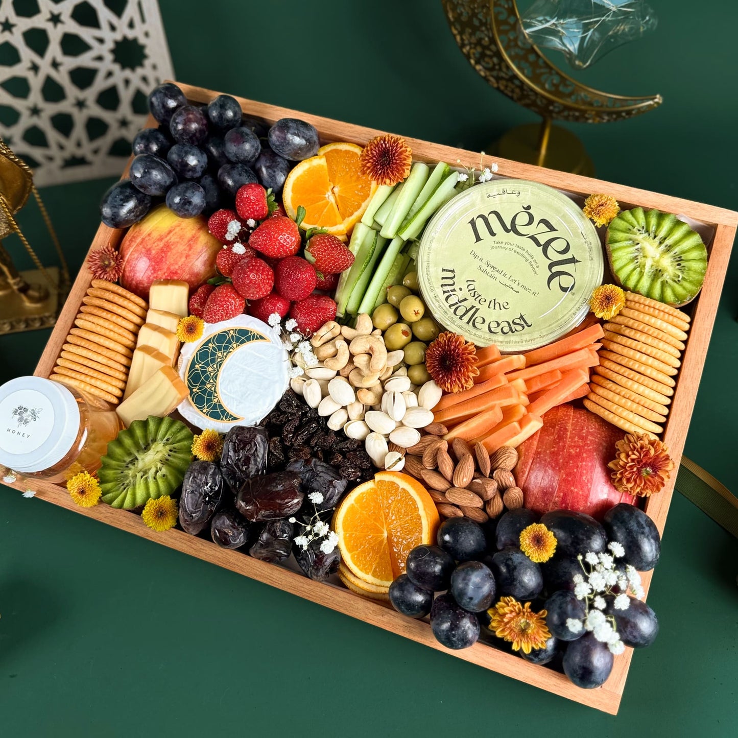 Middle Eastern Cheese & Hummus Wooden Platter